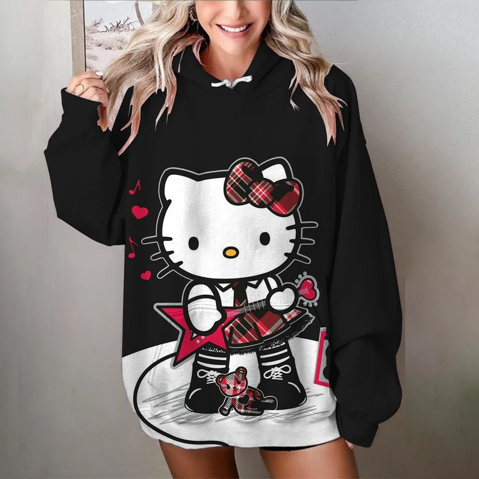 Mikiny Ženy Basic Hello Kitty potlačené voľné mikiny mikina s dlhým rukávom klokan klokan vreckový kvapk