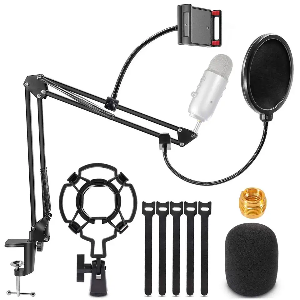 Mikrofónové rameno pre Blue Yeti Samson BM 800 Pantograph pre držiak mikrofónu s držiakom na šokový držiak na popový filter a svorka držiaka telefónu