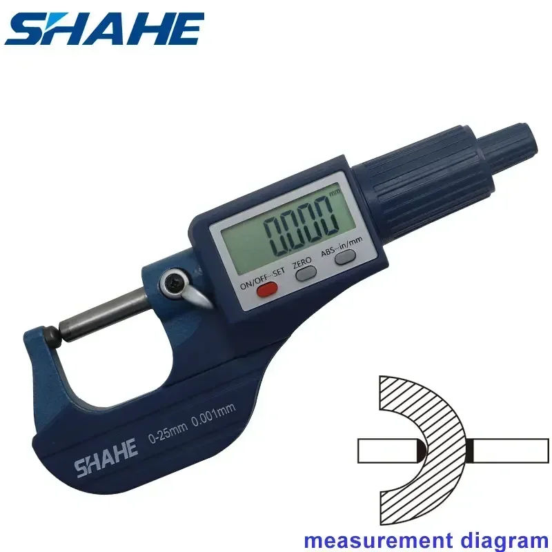 Mikrometer digitálnej trubice Shahe s jednou okrúhou hlavou 0-25/25-50/50-75/75-100 mm trubicový mikrometer Špeciálne mikrometrové nástroje