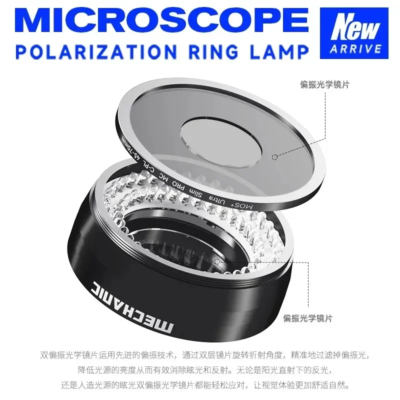 Mikroskop polarizovaný 96/72/40 LED kruhový svetlo LIGHT LIGROSKOP MICROSKOP ILLUMINÁTORA NA SOCKERÁCIA Priemyselná kamera