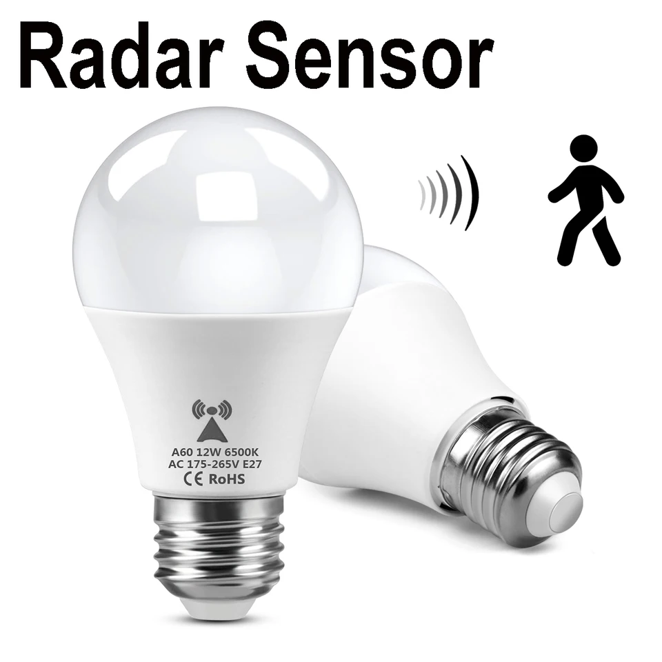 Mikrovlnná radarová detekcia LED žiarovky Radarový pohyb žiarovky Indukčná žiarovka 220V E27 12WBUILT-in Radar/Svetlo senzory pre domáce schody