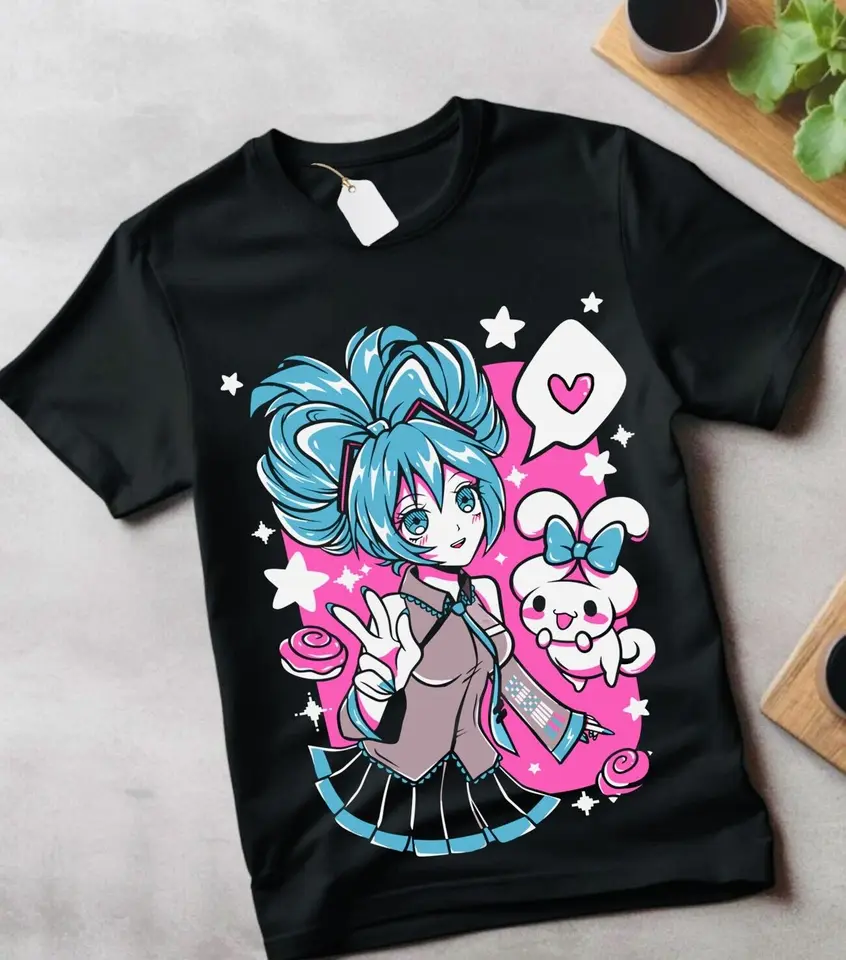 Miku tričko anime dievča kawaii projekt diva vokalid košele gif košele topánky unisex letný krátky rukáv