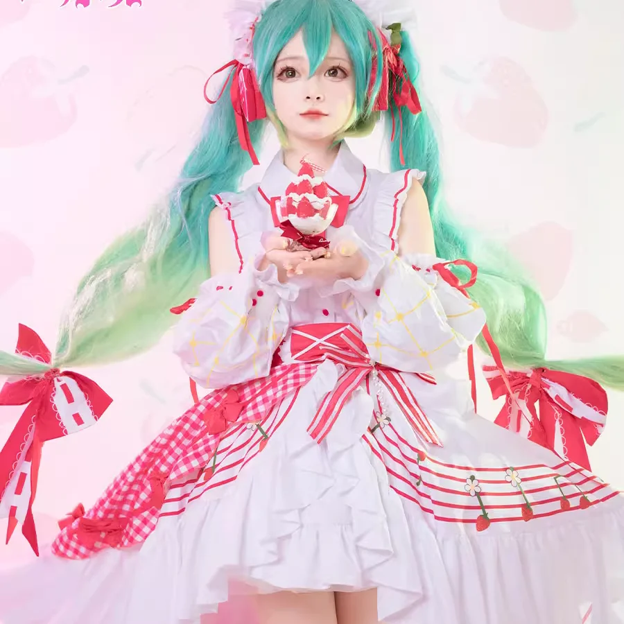Mikuu Snow Strawberry Miku Cosplay kostým parochňou anime ženy Krásna hra lolita šaty 15. výročie šaty Halloween Party