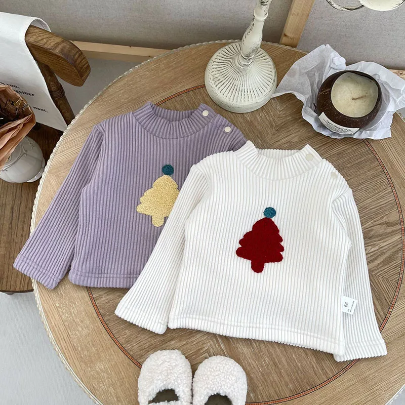 Milancel detské oblečenie dvojvrstvové podšívky Dievčatá blúzka Christams Tree Tree Fur Lining Base Base Clothing