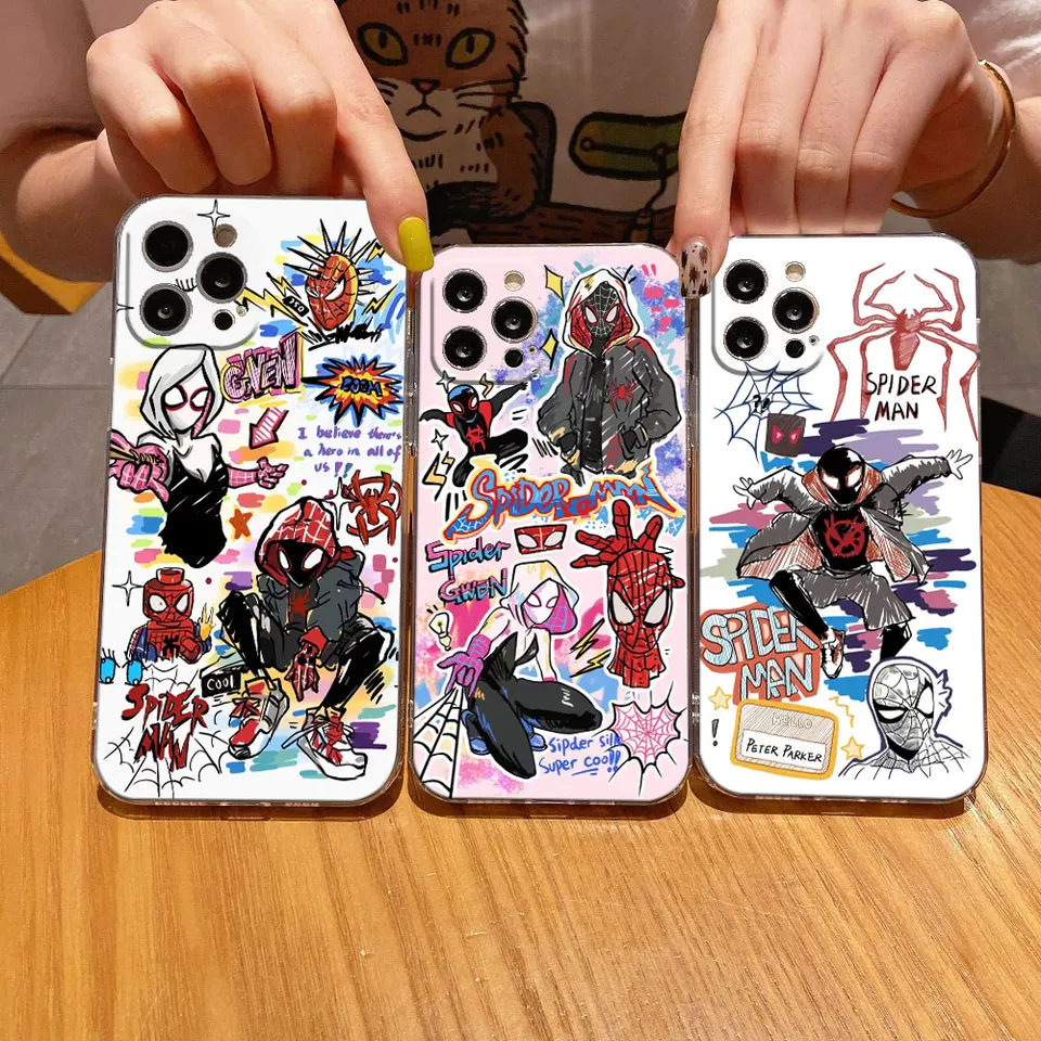 Miles Morales Spiderman Marvel Clear Pase pre iPhone 11 15 14 Pro Max 12 13 Mini 16 Pro Plus xs 8 Cover Transparent Case