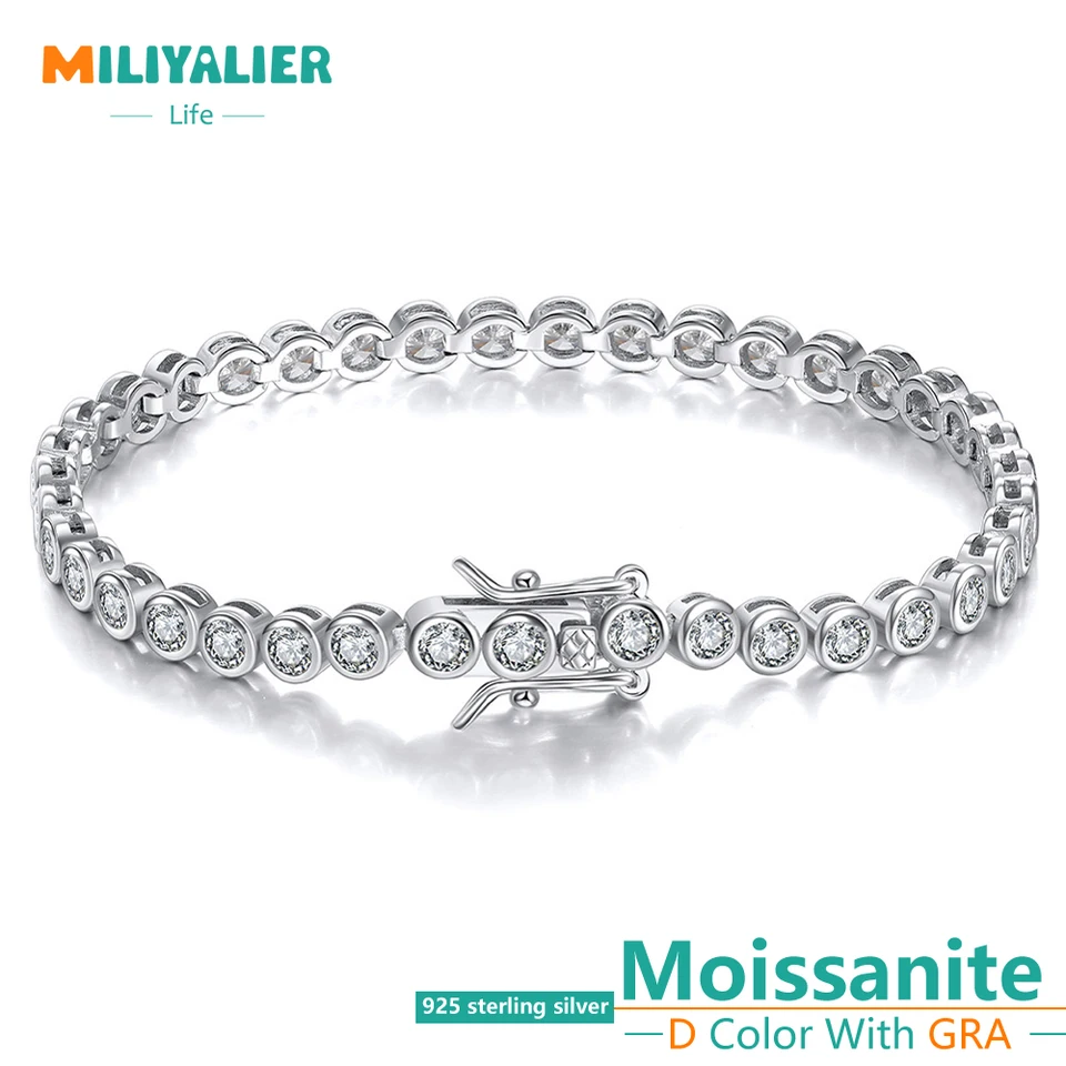 Miliyalier Fashion 0,03Ct Moissanite Tennis 2mm náramok 925 Sterling Silver D VVS1 Lab Diamond s Gra jemnými šperkami pre ženy