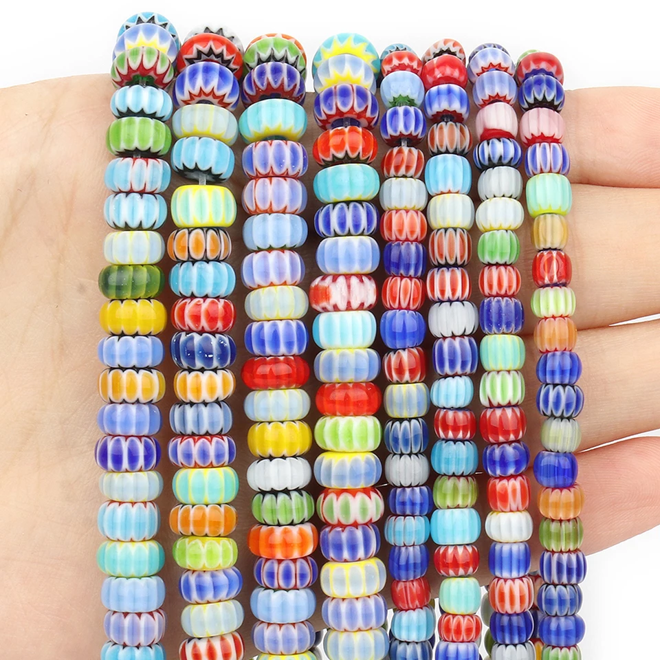 Millefiori Lampwork Murano Beads 5x4mm 7x4mm abacus tvary korálky DIY voľné korálky pre šperky výroby ručne vyrábané príslušenstvo náramok