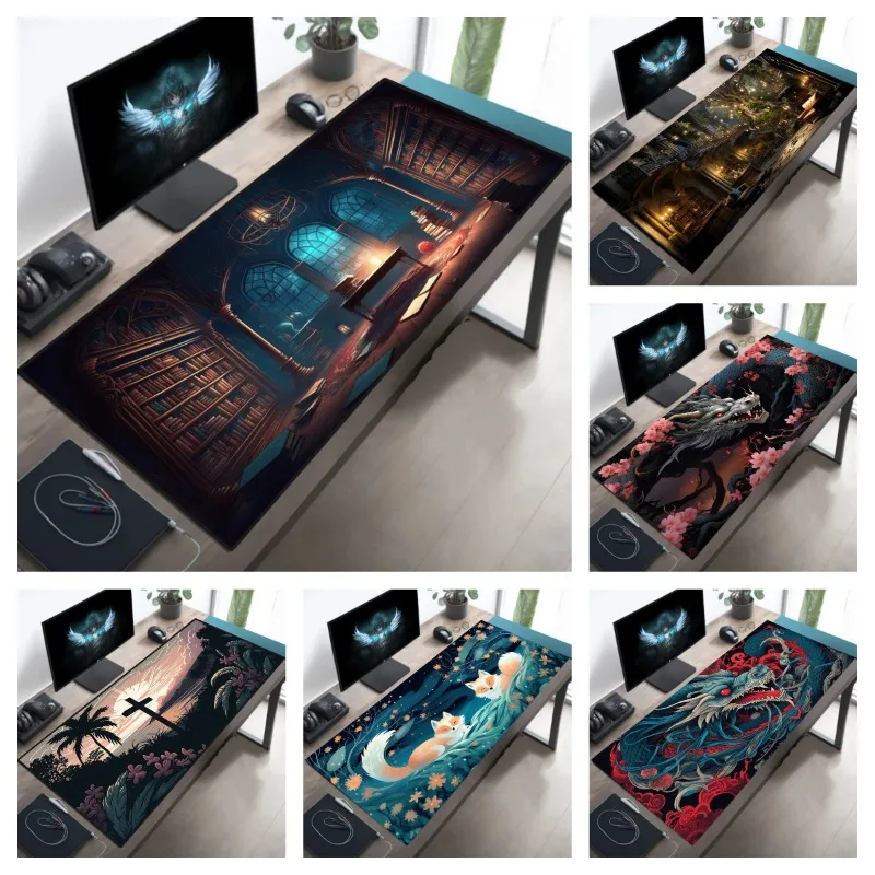 Milovníci knižnice Knižnica nadmerne nadmerná myš Cross Art Art Christian Bibl Desk Mat Anti-Skid Dirt-rezistentná myš