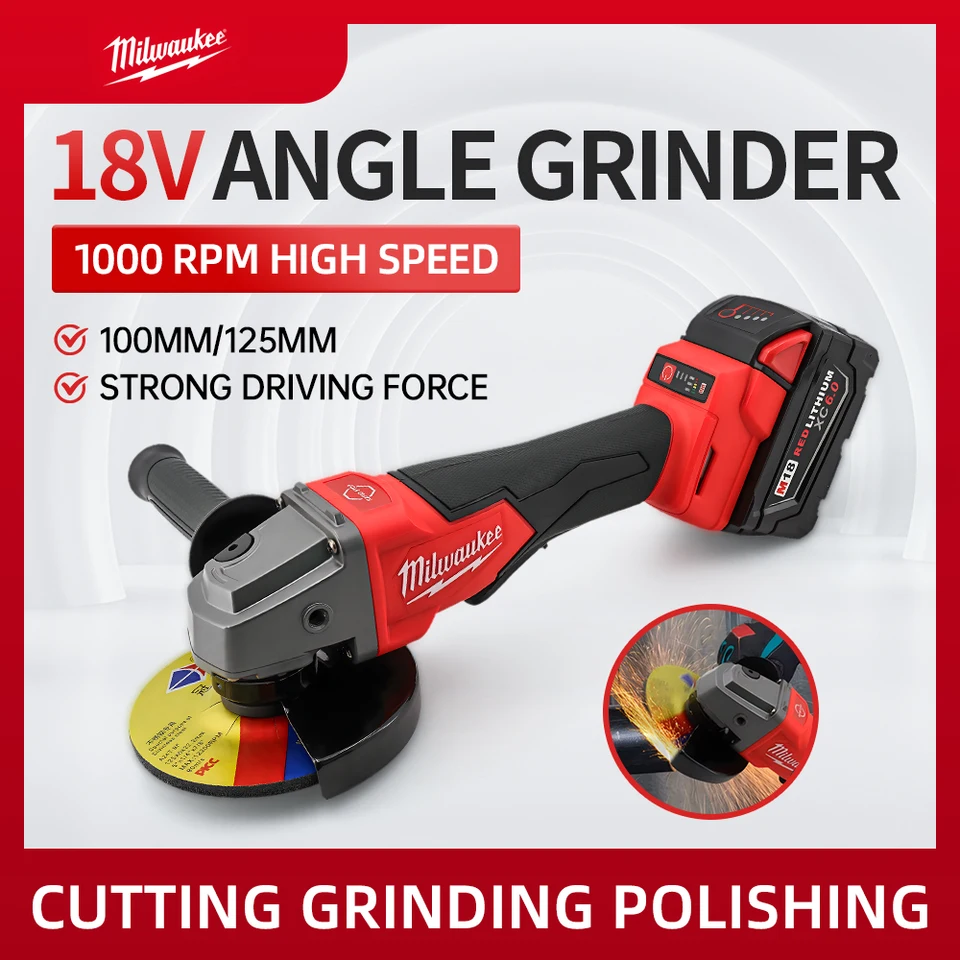 Milwaukee 100/125 mm elektrický kefový uhol mlynčeka Nabíjateľná 18V s premenlivou rýchlosťou rezanie leštiaceho náradia
