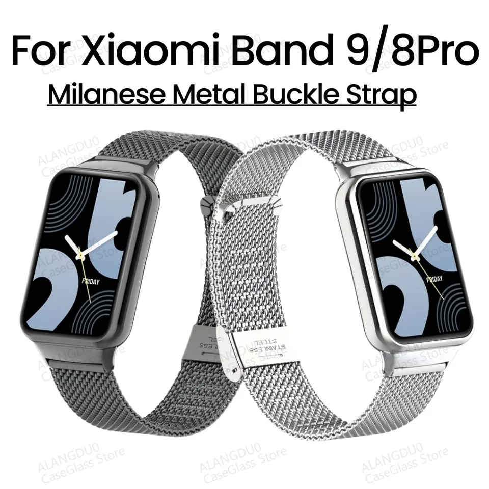 Miláno popruh pre Xiaomi Mi Band 8 9 Pro Smart Watch Náhradné náramok z nehrdzavejúcej ocele Metal Rackle Strap pre Mi Band 9Pro