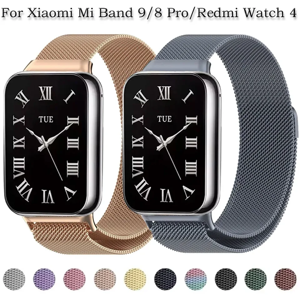 Miláno slučkový remienok pre Xiaomi Mi Band 9 Pro/8 Pro Nerezová oceľ Magnetický náramok s náramkom pre Redmi Watch 4 5 Belt