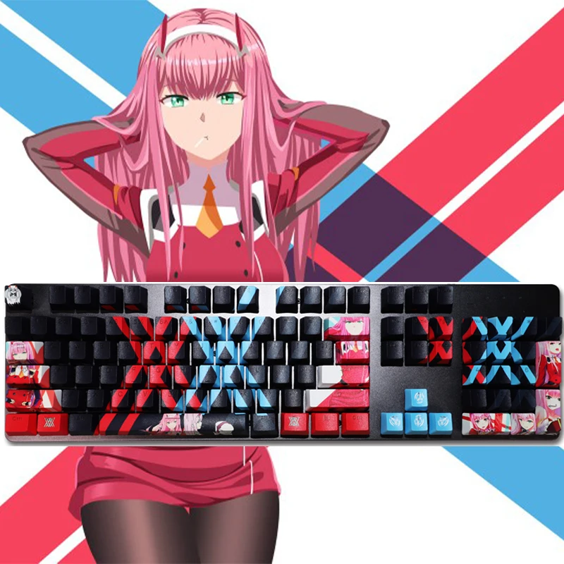 Miláčik v znaku franxx nula Dva tlačené kľúče pbt čerešňový profil sublimácie mechanické klávesové kľúče čiapky 104 klávesov