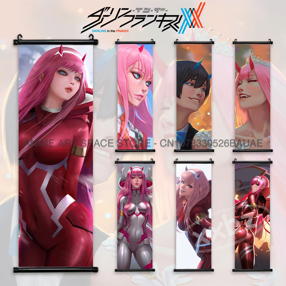 Miláčik vo franxxe visiaci maľba plátno Canvas Scrolls Pictures Wall Artwork Kawaii Zero Two anime Plagát Domáca dekorácia Obývacia izba