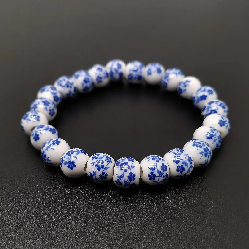 Miléniové šperky České modré kvetina Porcelánová matka dcéra náramok 8 mm chinoiserie keramický porcelánový korálkový náramky