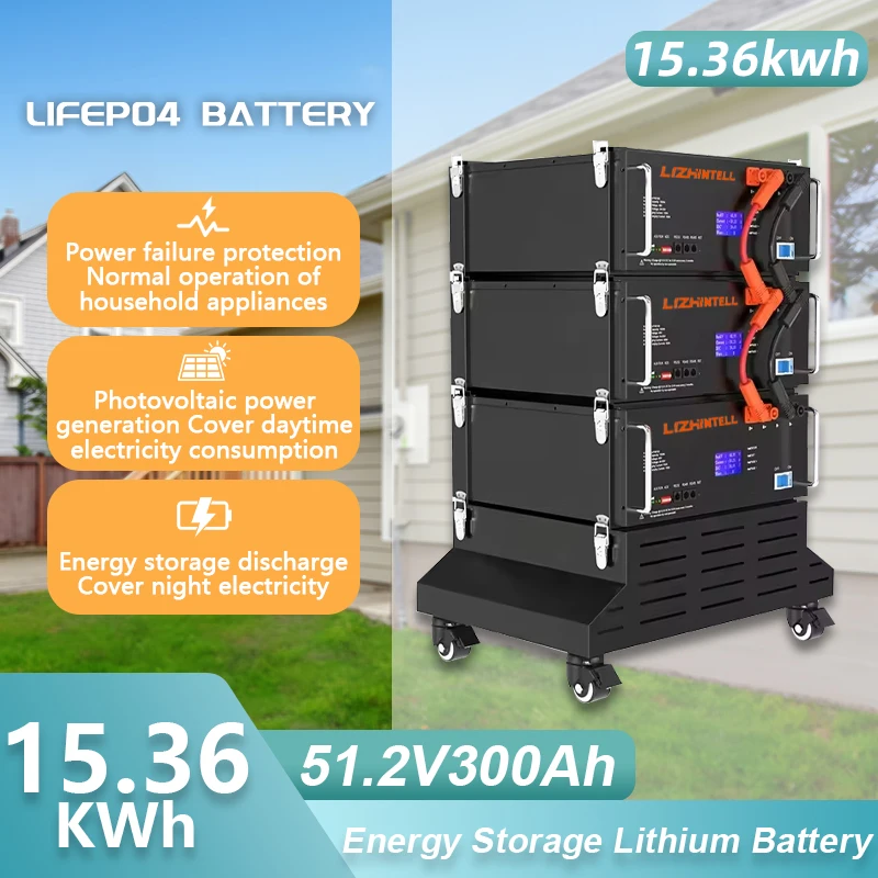 Mimo mriežky 51,2V 300AH LIFEPO4 BATKÁNA NAPATNÁ batéria 100AH ​​120AH 200AH 300AH 400AH 500AH LITHIUM FOSFOSFATE BATTER