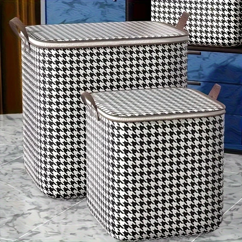 Mimoriadne kockované úložné skrinky Plaid Storage Box prikrývka úložný vrecko Skladovací kontajner s úložným skriním na rukoväť