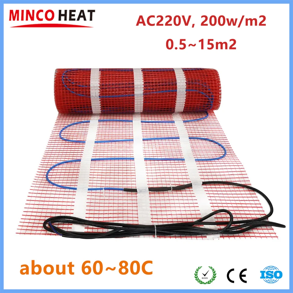 Minco Heat 200 W/m2 Elektrická teplá rohož 0,5 ~ 15 m2 pre betónové/drevené/keramické dlaždice podlahové vykurovacie systémy