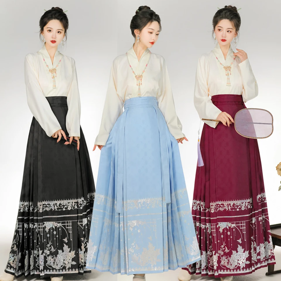 Ming dynastia Hanfu Horse Face sukňa Čínske tradičné hanfu ženy scéna folk tanečný kostým retro hanfu šaty cosplay cosplay karneval