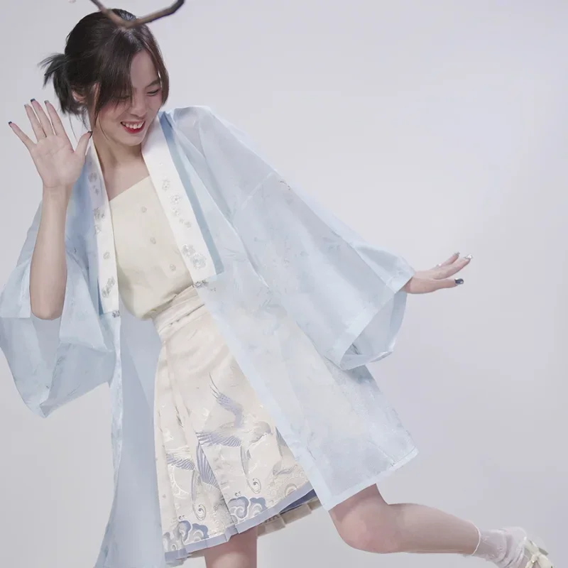 Ming dynastia roztomilý Blue Bird Mini Hanfu Horse Face sukňa čínsky štýl jk sukňa pre ženy letná móda vintage študentská sukňa