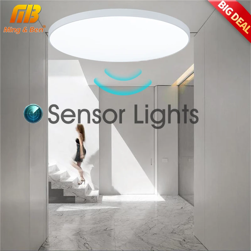 Mingben 47 cm radarový senzor moderný LED stropné svetlo automatické oneskorenie Senzor pohybu 220V Smart osvetlenie stropná lampa pre chodbu schodisko