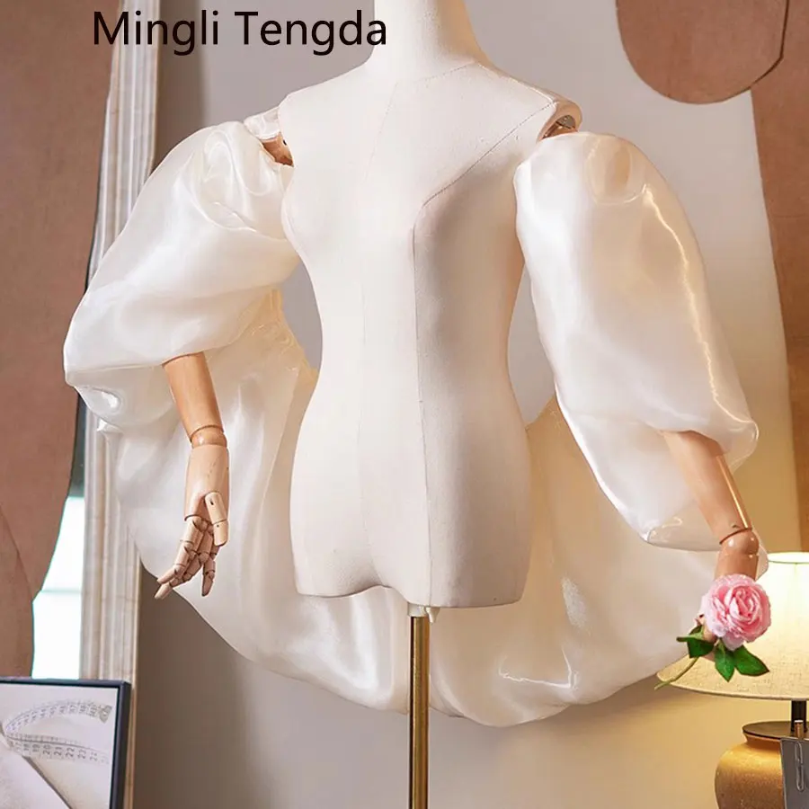 Mingli tengda nevesta Organza Puff Cover Arms bunda dievčatá prehnané Bolero Coat zodpovedajúce večerné šaty Ženy Elegantný zábal