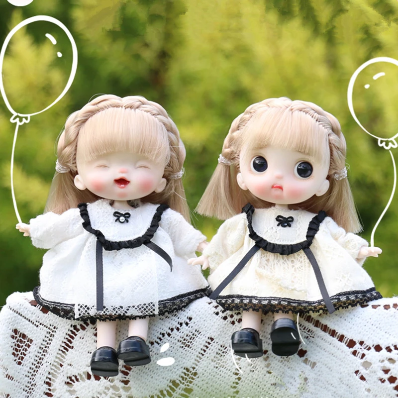 Mini 1/12 vreckovej bábiky s guľôčkou dievčaťa s parochňou roztomilá tvár 13 cm prekvapivé hračky Dolls Kid darček pre dievča