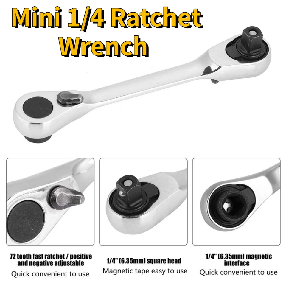 Mini 1/4 Ratchet Wrench Double Ended Quick Socket Ratchet Wrench Screwdriver Hex Hex Torque Kely Set Spanner Ručne opravy náradia