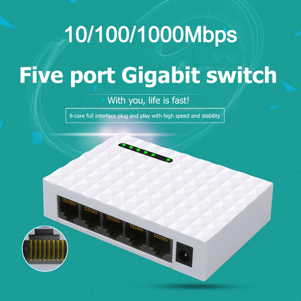 Mini 1000M Gigabit Switch Ethernet Network Switcher 5 Port Fast Lan Hub RJ45 Ethernet Switching Splitter Shunt Desktop Switcher