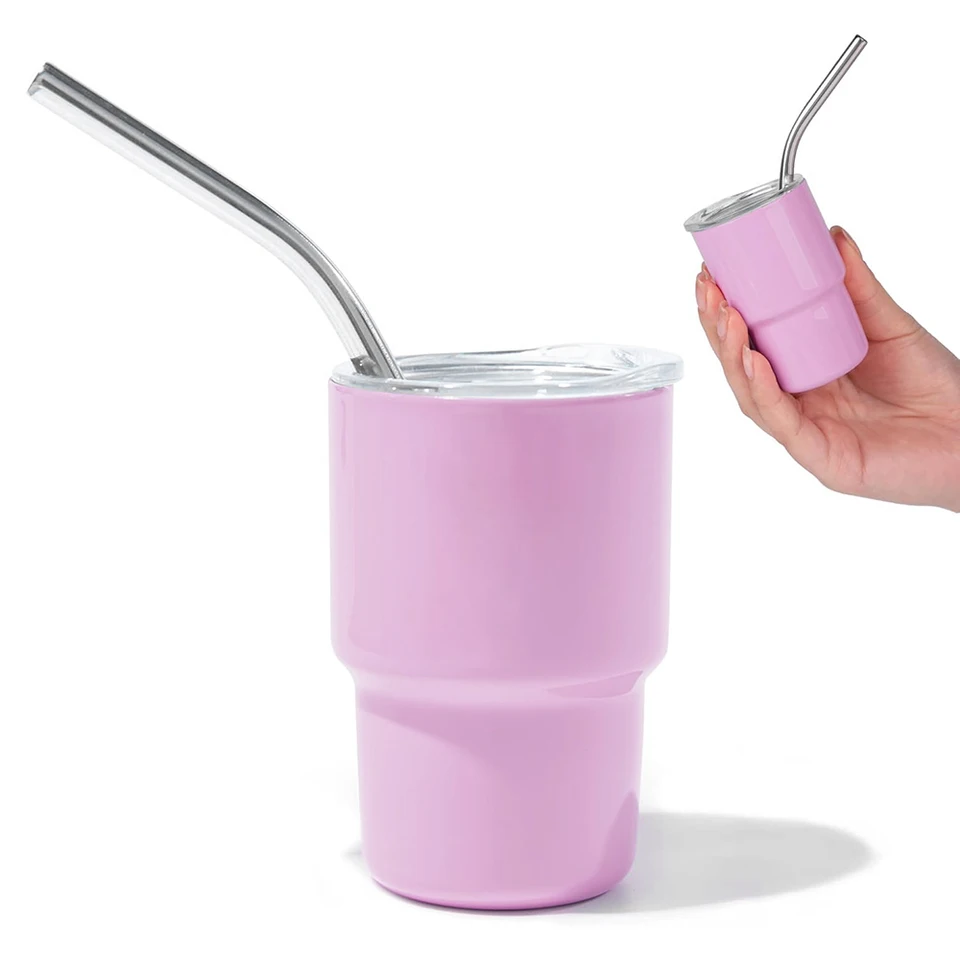 Mini 3 oz Tumbler Vákuum izolovaná z nehrdzavejúcej ocele Kávový šálka so slamou na víno Whisky Champagne Party Darček z nehrdzavejúcej ocele