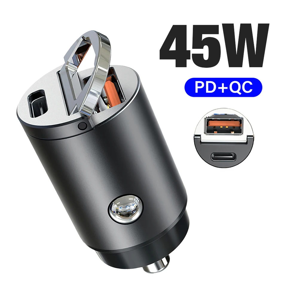 MINI 45W nabíjačka na nabíjanie rýchle nabíjanie PD Flash nabíjanie Pull Ring Auto Rast Small Svetel USB Car nabíjačka pre Samsung S23 S24