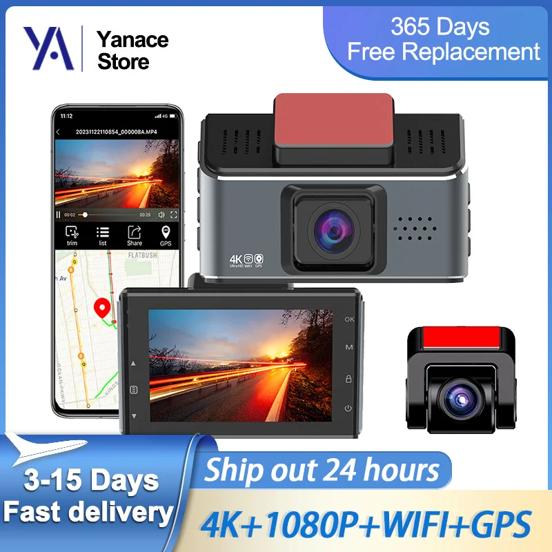 MINI 4K DASH CAM predné a zadné auto DVR zrkadlo s interným GPS WiFi Video Recorder Real Vision Black Box Traffic Recorder