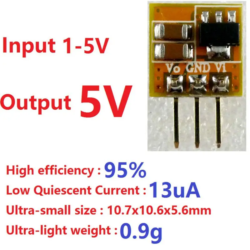 MINI 600MA Vysoko účinný nízky pokojný prúd 1-5V 3V 3,3 V až 5 V DC DC Boost DC DC DC Converter Modul pre Arduiuo Mega2560
