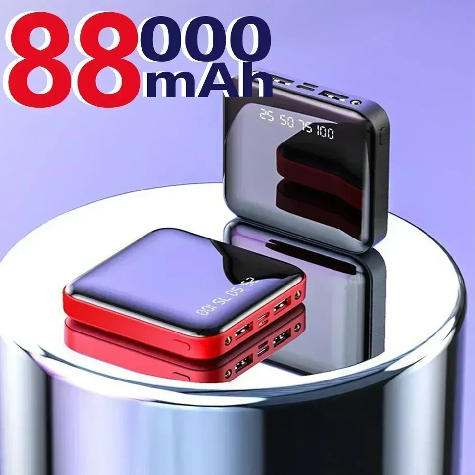 Mini 88000 mAh prenosná energia Bank 2 USB LCD Digitálny displej rýchleho nabíjania Externá batéria Powerbank pre iPhone Xiaomi Huawei