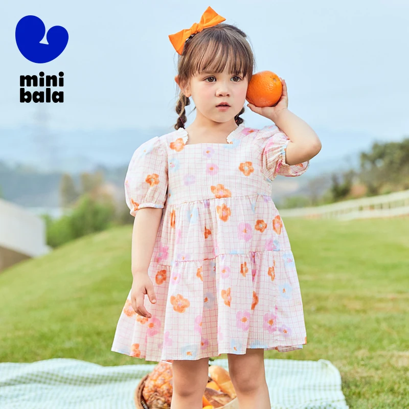 Mini Bala šaty 2022 letné nové dievčatá Square Collar Pure Cotton Umelecké francúzske princezné šaty