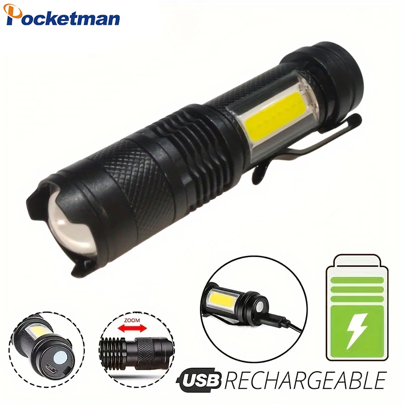 Mini baterka COB Light Bead Tactical baterky Nastaviteľné zaostrenie Tri nastavovacie režimy nepremokavé pochodeň pre každodennú životnosť