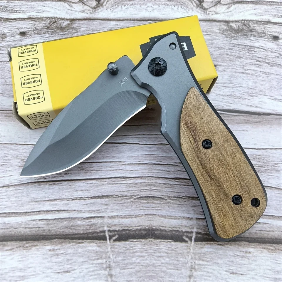 MINI BK X35 Flipper skladací vreckový nôž 3CR13MOV Čepeľ Olive Wood Ruckoviny vonkajšieho taktického poľovníctva kempingu EDC Multitool