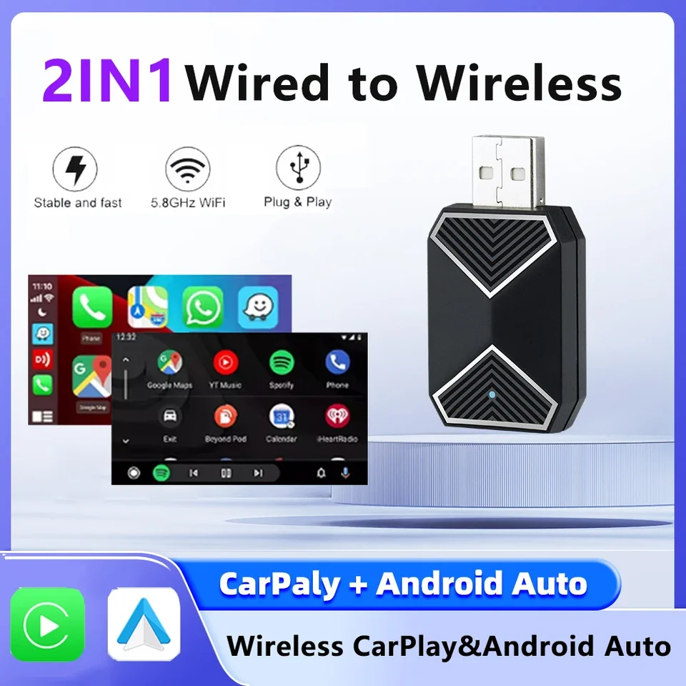 Mini CarPlay Smart Box 2 In Wireless CarPlay Android Automatic Adapter Dongle Plug and Hra pre Volkswagen Toyota Peugeot Volvo