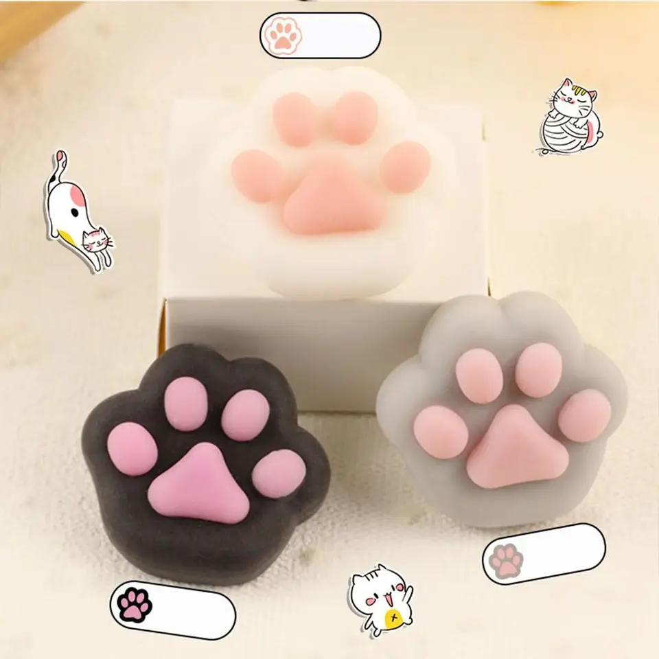 Mini Cat Paw Squeeping Toy Silikone Pinch Dekompresná hračka plyšový plyšový tp fidget senzory hračky pre deti