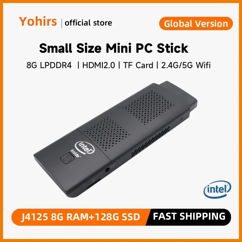 Mini Computer Intel Celeron J4125 Quad Core 4K PC Stick 8GB LPDDR4 128 GB/256 GB EMMC AC WiFi Bluetooth HD-MI2,0 N4000 Pock PC