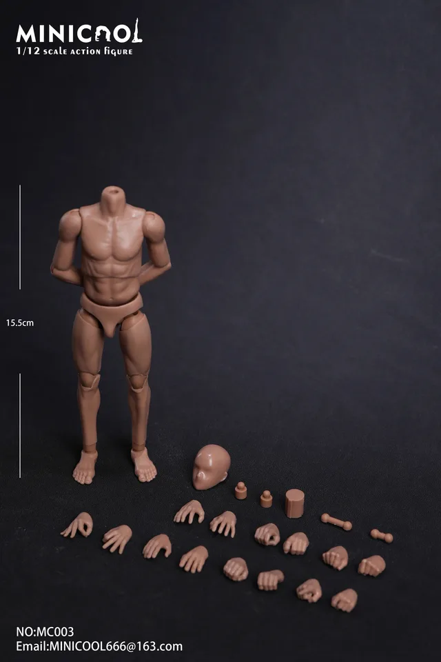 Mini Cool 1/12 v mierke mužského vojaka Body Viacnásobné odtiene pokožky 15 cm figúrka pre bábiku MC001 pre dynamický náčrt maľovania