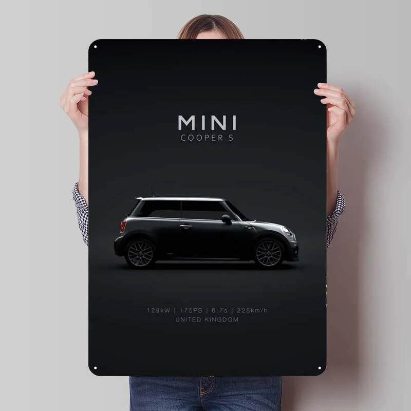 Mini Cooper S JCW R56 Tinplate Sign Auto plagát Retro kovová značka pre garážové nástenné umenie dekorácia dekorácie Domáca dekorácia Doplnky dekorácie