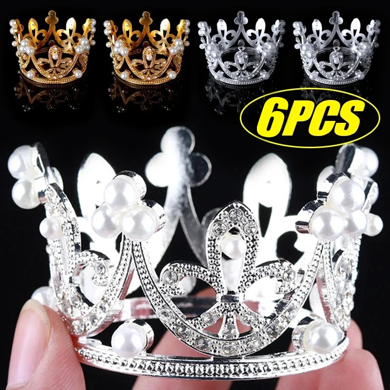 Mini Crown Cake Topper Elegantná princezná Pearl Tiara Ozdoby