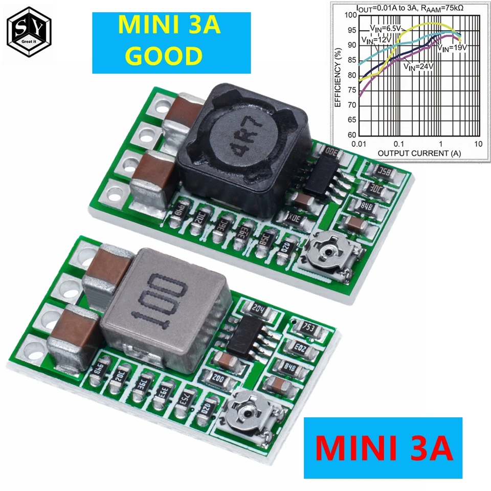 MINI DC-DC 12-24V až 5V 3A Krok nadol napájacie napájacie napätie Buck Converter Nastaviteľný 97,5% 1,8 V 2,5V 3,3V 5V 9V 12V