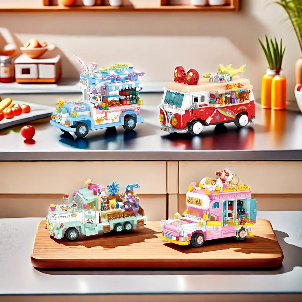 Mini diely mestské autobusové budovy Sady kompatibilných priateľov Camper Camping Car Princess Model Zostavujú tehly hračky pre deti