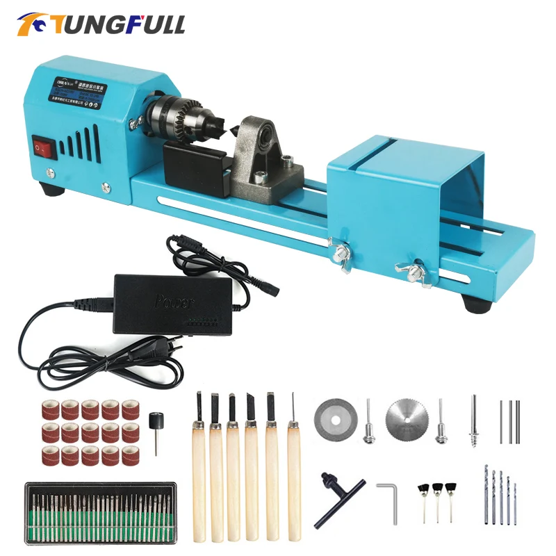 Mini drevené sústruhové strojové otočné náradie 150 W Miniatúrny Buddha perla DIY Drevené spracovanie Lathe Grinding leštiace korálky Mini Lathe