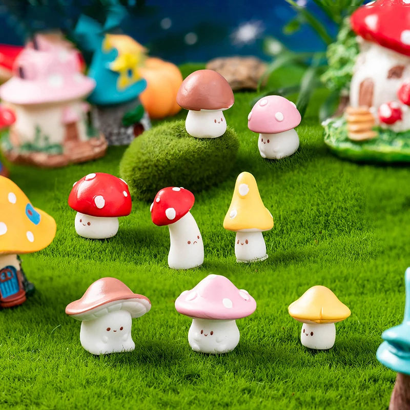 Mini farebné huby figuríny roztomilé črepníkové rastliny mikro krajinná bábika Model automobil Interiér Ornament Domáca stolná dekorácia