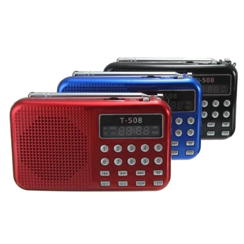 MINI FM Radio T508 Prenosná LED obrazovka Stereofónny zvukový reproduktor podporuje USB TF MP3 Hudobný prehrávač s napájacím káblom USB