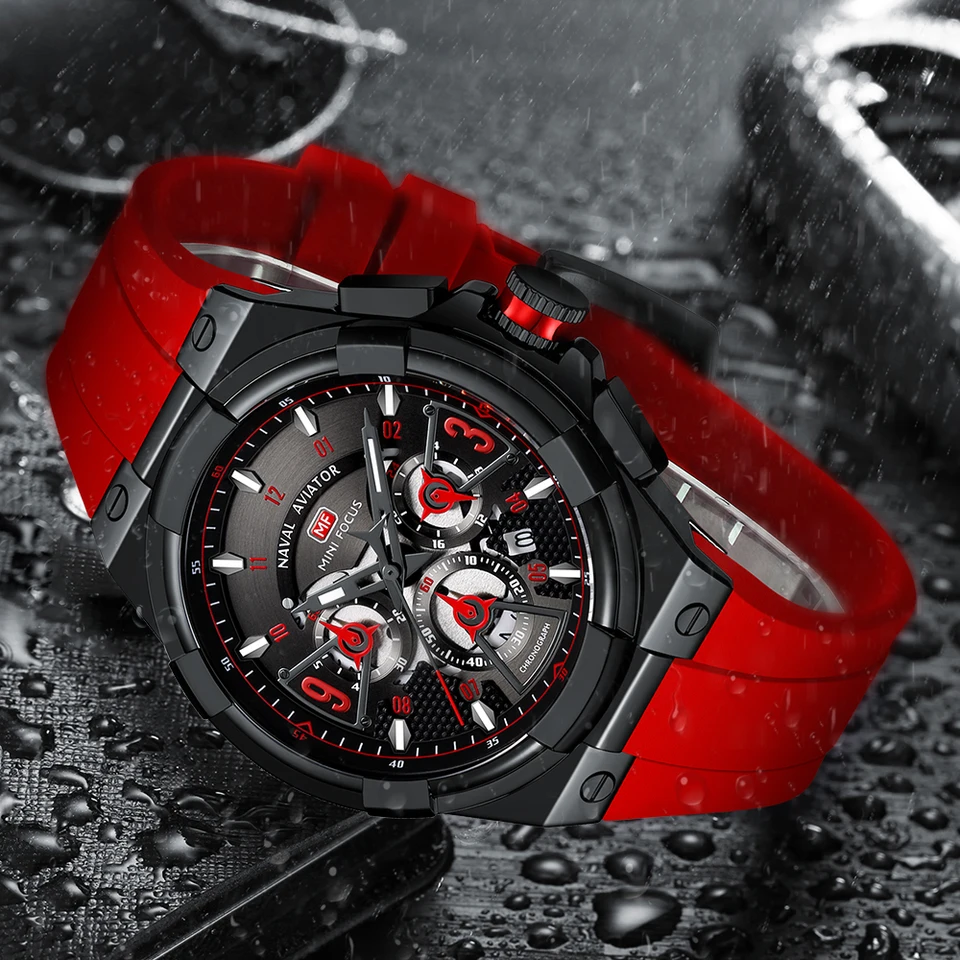 Mini Focus Námorné multifunkčné kremeňové hodinky pre mužov Luminous Chronograph Calendar Sport Watches Silikone Strap Relogio Masculino