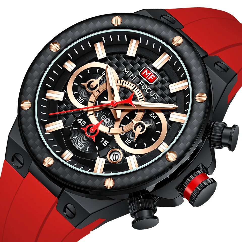 Mini Focus Pánske hodinky Luxusné športové Quartz Watch for Men nepremokavé so žiarivými rukami chronograf Silikónový remienok Zápasy