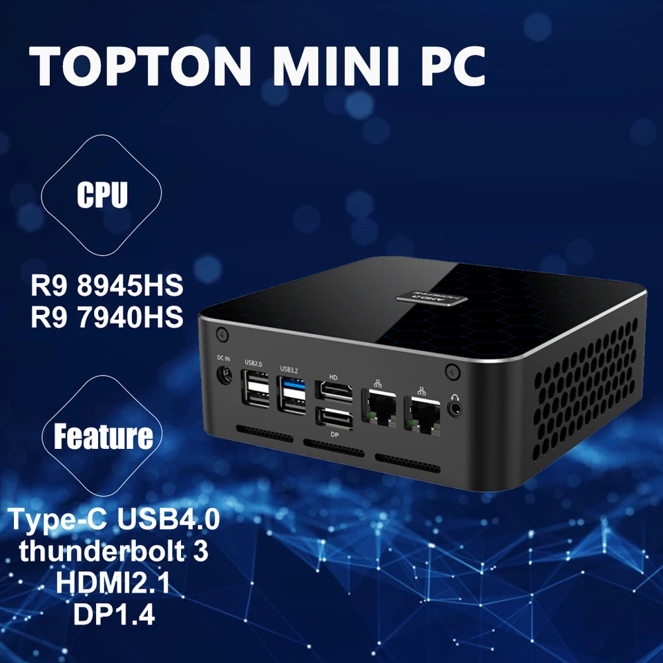 Mini Gaming PC AMD Ryzen 9 8945HS Desktop Mini Computers Windows 11 Pro Radeon 780m Graphics, 2,5 Gbps LAN, HDMI 2.1, 8K USB 4.0